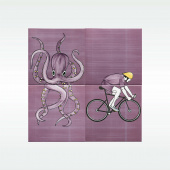 Осьминог - Велосипедист, дизайнерская плитка ручной работы, 20х20