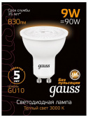 Лампа светодиодная Gauss SMD GU10 9Вт 3000K 101506109