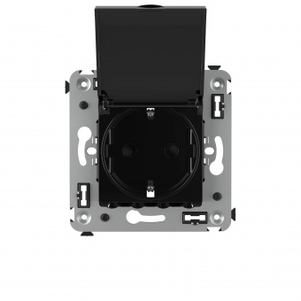 DKC Avanti Черный квадрат Розетка с крышкой 2P+E