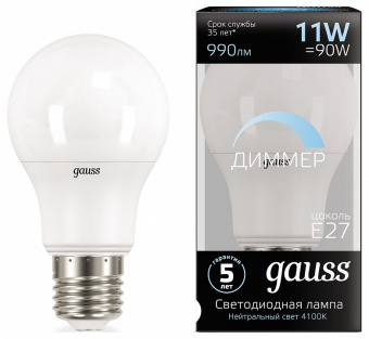 Лампа светодиодная Gauss 1025 E27 11Вт 4100K 102502211-D