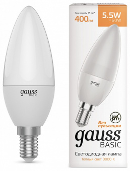 Лампа светодиодная Gauss Basic E14 5.5Вт 3000K 1033116